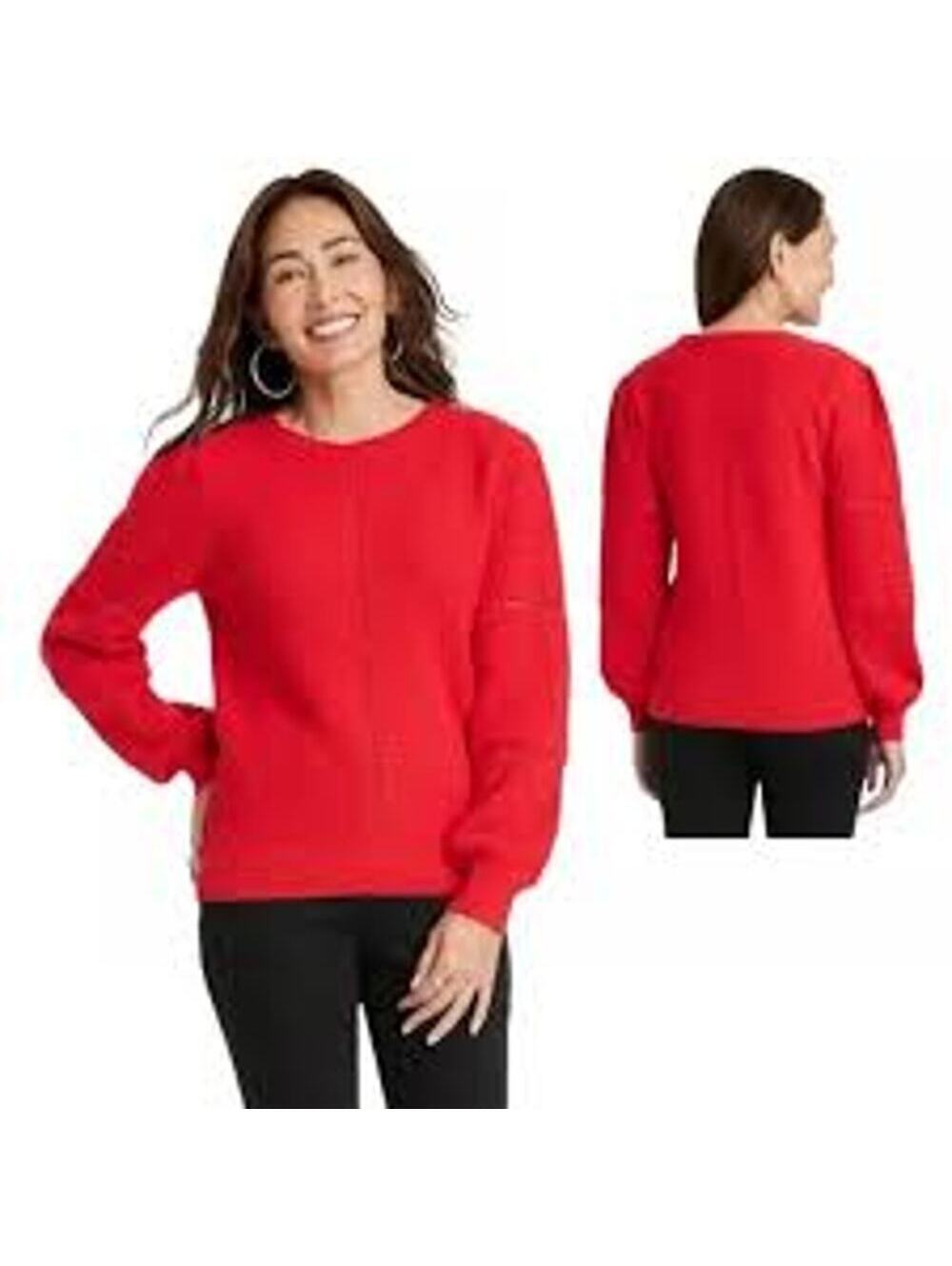 Knox Rose NWT Women's Crewneck Pointelle Sweater Red Size M